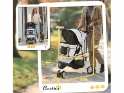 Transportín De Paseo Para Animales|Cochecito plegable para perros y gatos, tejido oxford resistente, color , con mosquitera y freno de estacionamiento (75x45x97 cm)
