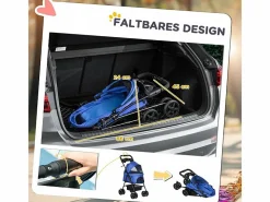 Cochecito plegable para perros y gatos, diseño práctico, tela Oxford, (67 x 45 x 96 cm) Azul New