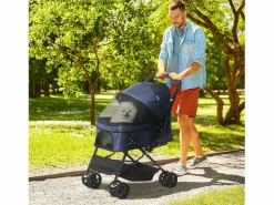 Cochecito plegable para perros y gatos, poliéster resistente, , con ruedas giratorias y funda ajustable (76,5 x 52 x 95 cm) Azul Online