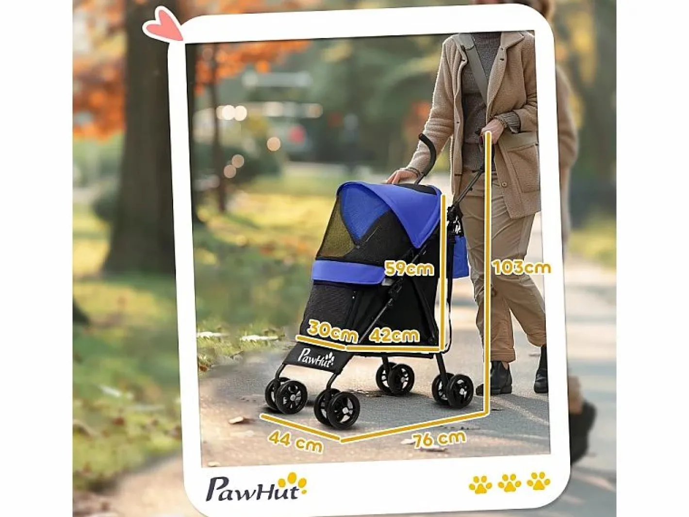 Transportín De Paseo Para Animales|Cochecito plegable para perros y gatos hasta 4 kg, poliéster, oscuro, con ventanas de malla y almacenaje (76x44x103 cm)