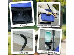 Transportín De Paseo Para Animales|Cochecito plegable para perros y gatos hasta 4 kg, poliéster, oscuro, con ventanas de malla y almacenaje (76x44x103 cm)