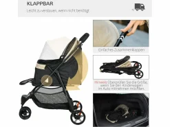 Transportín De Paseo Para Animales|Cochecito plegable para perros y gatos con protector de lluvia, poliéster, color (80,5 x 51,5 x 100 cm)