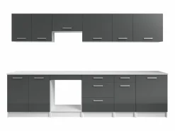 Vente-unique Cocina completa - Con encimera 300 cm - Gris brillante y Blanco - TRATTORIA Gris / Blanco Online