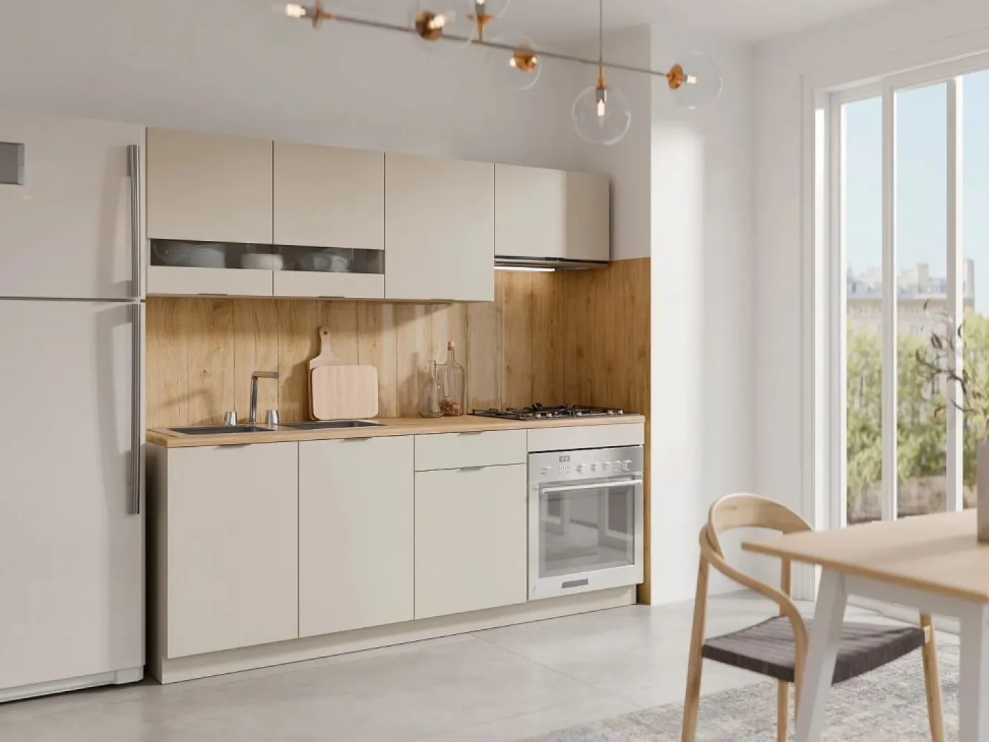 Cocina completa - Con encimera de 200 cm - Beige y Natural - CARMEO^Vente-unique Discount