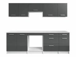 Vente-unique Cocina Completa|Cocina completa - Con encimera 240 cm - Gris brillante y Blanco - TRATTORIA