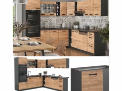 Cocina esquinera antracita/roble dorado 247x60x81.6 r-line^Vicco Discount