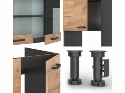 Cocina esquinera antracita/roble dorado 247x60x81.6 r-line^Vicco Discount