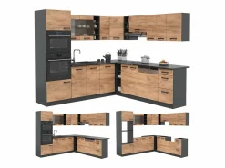 Cocina esquinera antracita/roble dorado 247x60x81.6 r-line^Vicco Discount