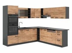 Vicco Cocina Completa|Cocina esquinera oro power roble/antracita 247x46x81.6 r-line