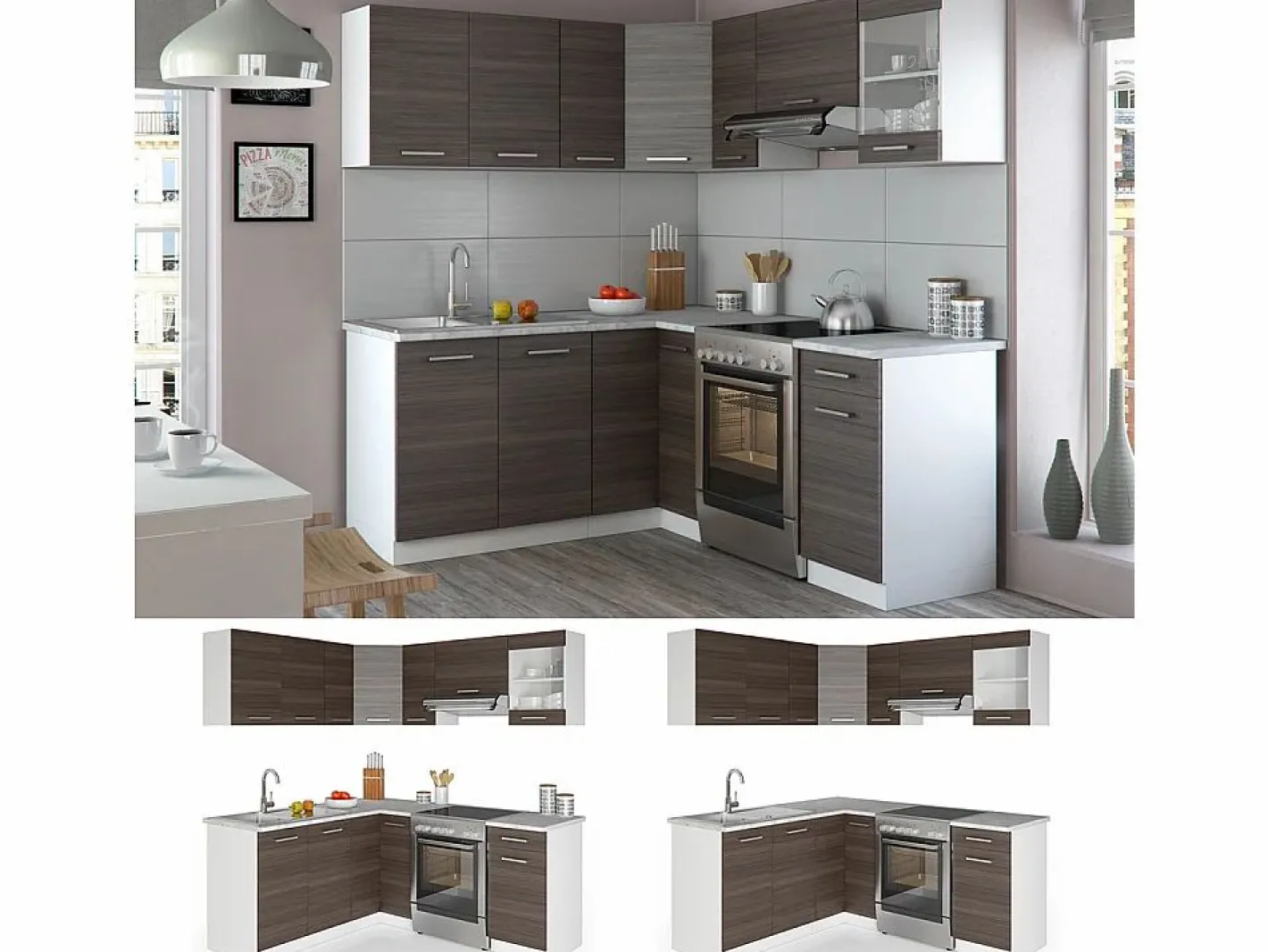 Cocina esquinera precioso gris/blanco 190x60x81.6 rick^Vicco Outlet