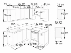Cocina esquinera precioso gris/blanco 190x60x81.6 rick^Vicco Outlet