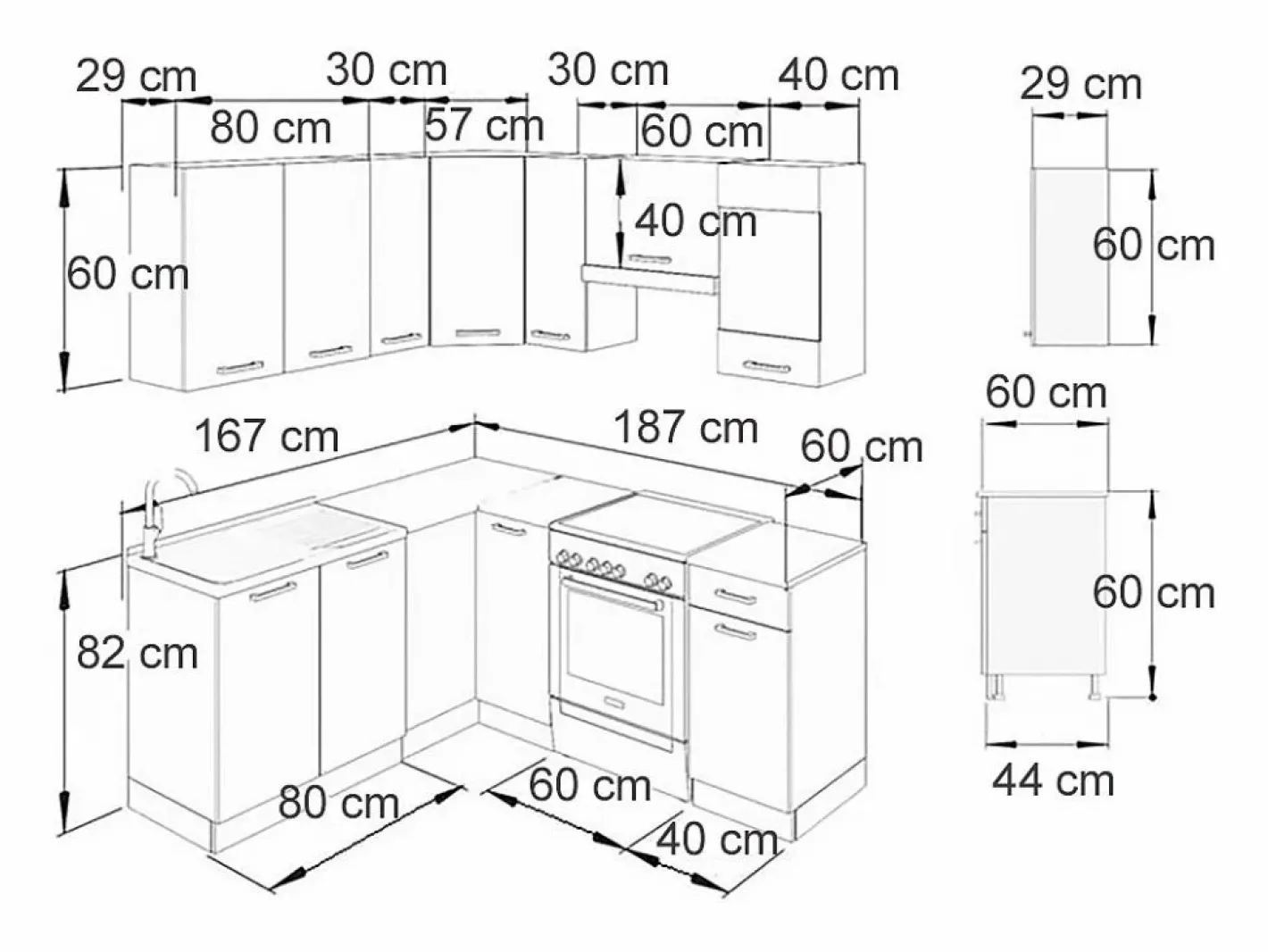 Cocina esquinera precioso gris/blanco 190x60x81.6 rick^Vicco Outlet