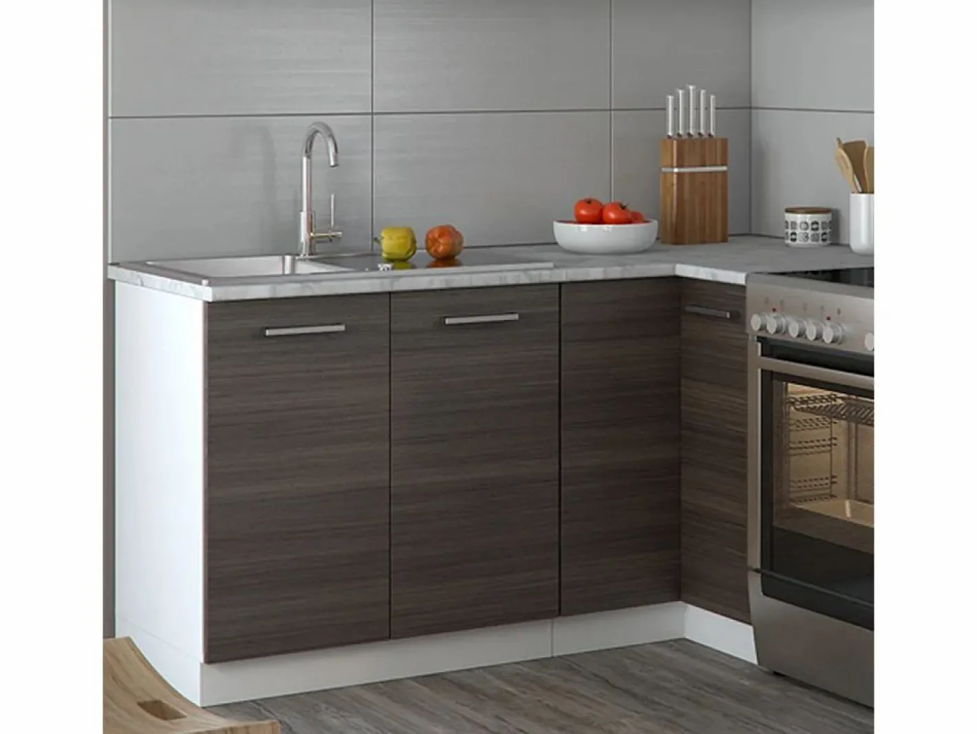 Cocina esquinera precioso gris/blanco 190x60x81.6 rick^Vicco Outlet