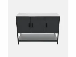 Sweeek Cocina exterior de acero 3 puertas y 1 estante, 120cm Negro Hot