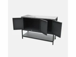 Sweeek Cocina exterior de acero 3 puertas y 1 estante, 120cm Negro Hot