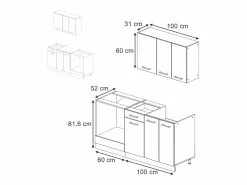 Cocina para solteros alto brillo/ 160x46x81.6 r-line^Vicco