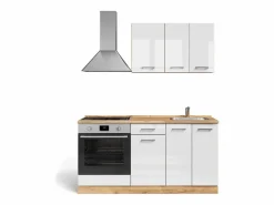 Vicco Cocina Completa|Cocina para solteros blanco brillo intenso/roble dorado 160x46x81.6 r-line