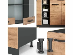 Cocina para solteros oro power roble/antracita 160x46x81.6 r-line^Vicco Best