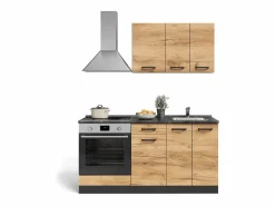 Vicco Cocina Completa|Cocina para solteros oro power roble/antracita 160x46x81.6 r-line
