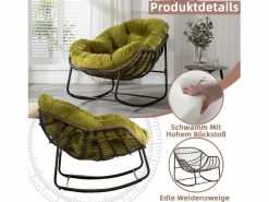 Sillón Escandinavo|Cocon - Mecedora de ratán - Estructura de acero con cojín suave - Para uso en interiores y exteriores