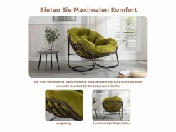 Sillón Escandinavo|Cocon - Mecedora de ratán - Estructura de acero con cojín suave - Para uso en interiores y exteriores