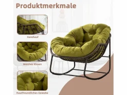 Sillón Escandinavo|Cocon - Mecedora de ratán - Estructura de acero con cojín suave - Para uso en interiores y exteriores