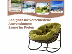 Sillón Escandinavo|Cocon - Mecedora de ratán - Estructura de acero con cojín suave - Para uso en interiores y exteriores