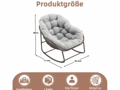 Sillón Escandinavo|Cocon - Mecedora de ratán - Estructura de acero con cojín suave - Para uso en interiores y exteriores