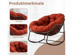 Cocon - Mecedora de ratán - Estructura de acero con cojín suave - Para uso en interiores y exteriores Naranja Discount
