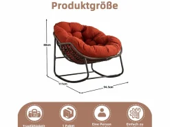 Cocon - Mecedora de ratán - Estructura de acero con cojín suave - Para uso en interiores y exteriores Naranja Discount