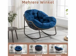 Cocon - Mecedora de ratán - Estructura de acero con cojín suave - Para uso en interiores y exteriores Azul Online