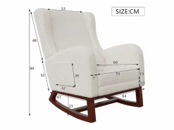Cojín lumbar con bolsillo lateral y reposapiés, Mecedora, Patas de Madera Maciza, Beige New