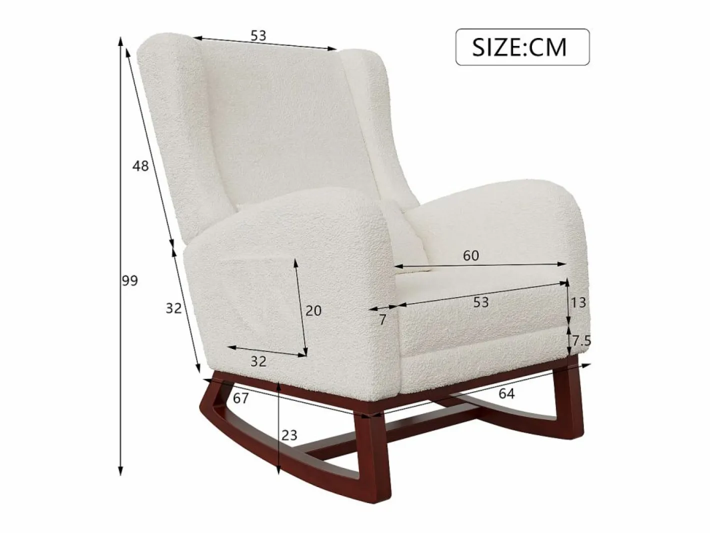 Cojín lumbar con bolsillo lateral y reposapiés, Mecedora, Patas de Madera Maciza, Beige New