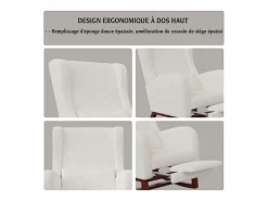 Cojín lumbar con bolsillo lateral y reposapiés, Mecedora, Patas de Madera Maciza, Beige New