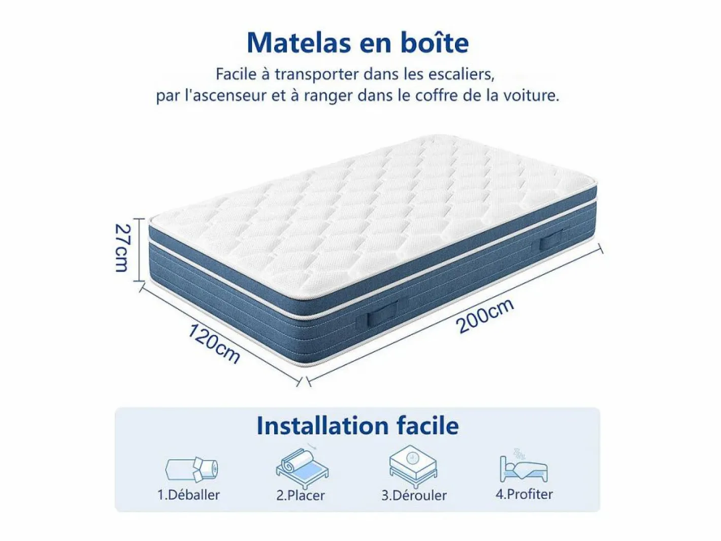 DripeX Colchón Híbrido 120x200cm - esp.27cm - muelles ensacados 7 zonas - hipoaalergénico - transpirable - Medio-Firme Sale