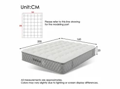 DripeX Colchón ortopédico ignífugo de 160 x 200 cm con 4 asas, OEKO-TEX®, 20 cm de grosor, transpirable, 7 zonas de muelles ensacados New