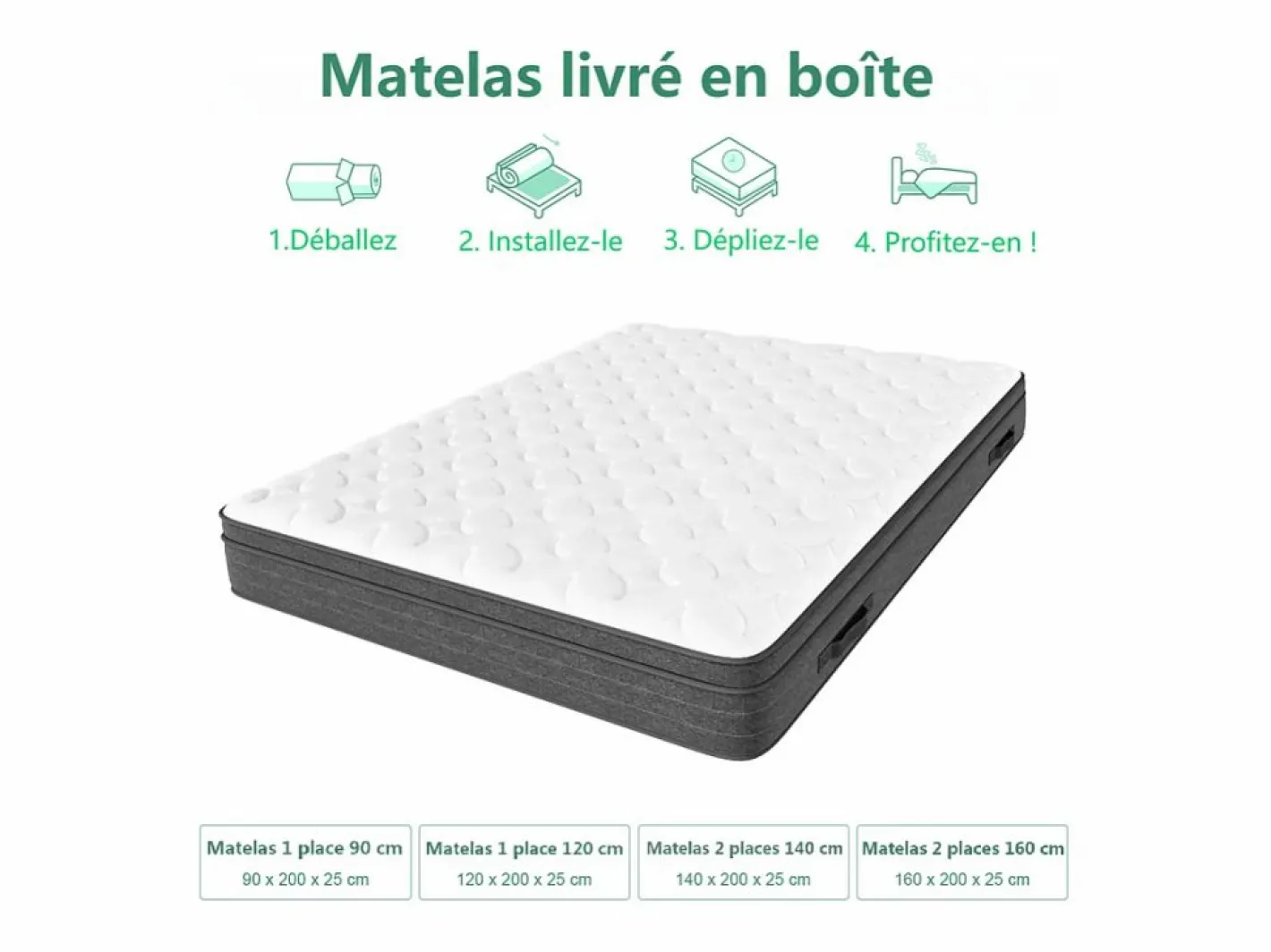 Colchón 160x200cm muelles ensacados - esp.25cm - soporte 7 zonas - con asa - Hipoaalergénico^DripeX New