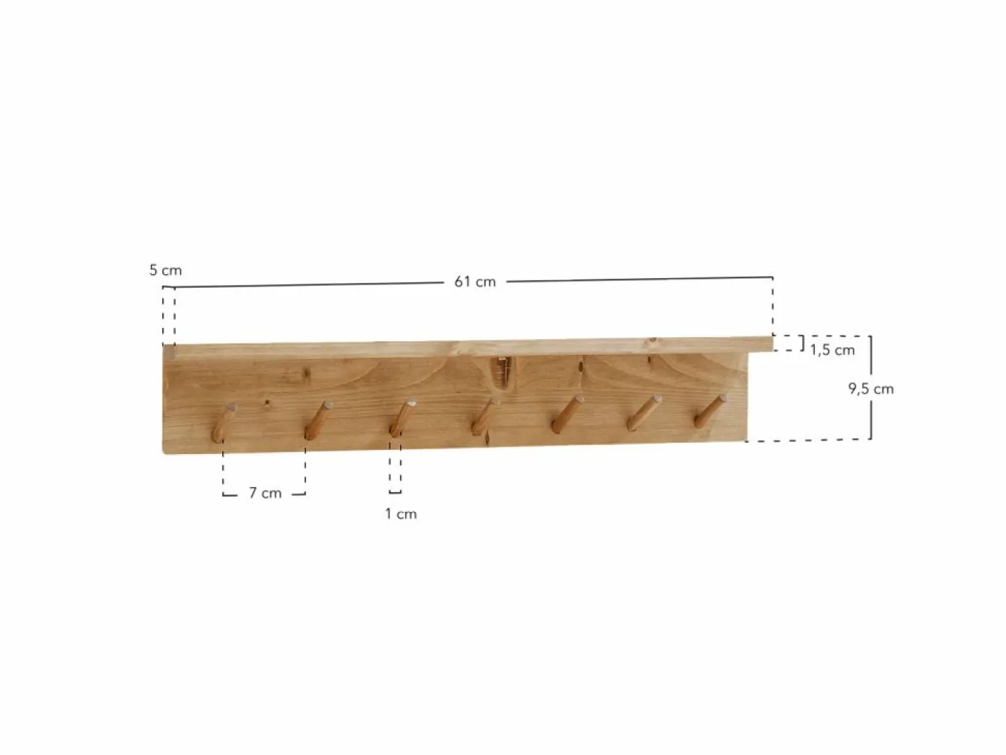 Colgador de pared de madera maciza en tono nogal de 61x9,5cm - KATE -^DECOWOOD Hot