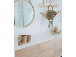 DECOWOOD Perchero|Colgador de pared de madera maciza en tono natural de 61x9,5cm - KATE -