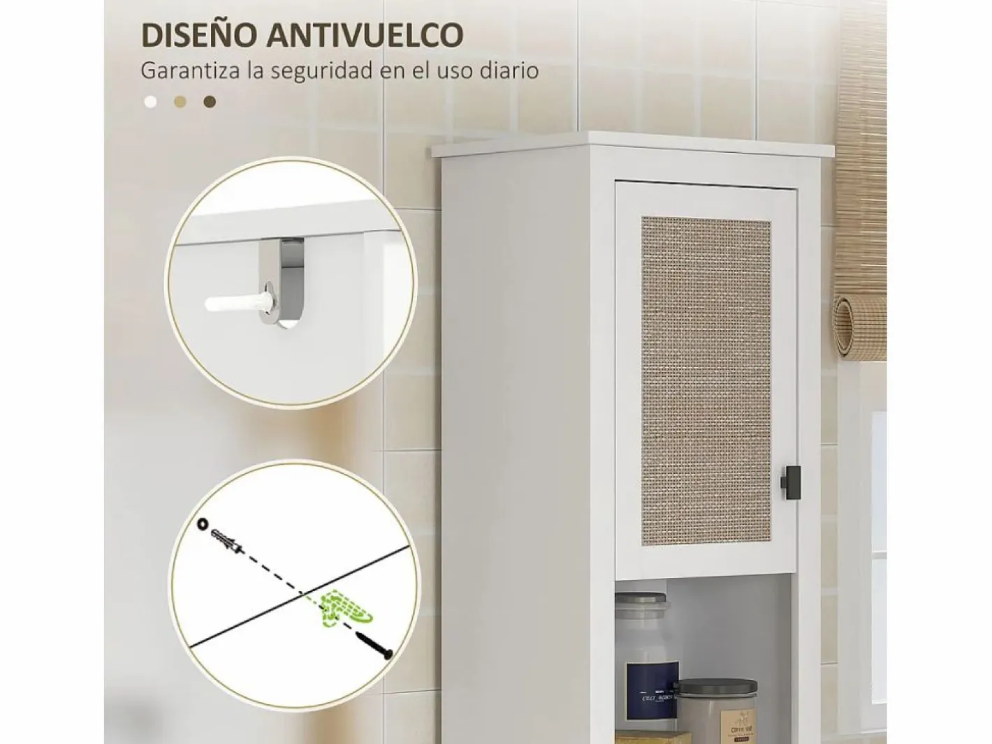 Homcom Columna de baño Sahara 2 puertas con 2 compartimentos /natural 167,5x40x30 cm Blanco Online