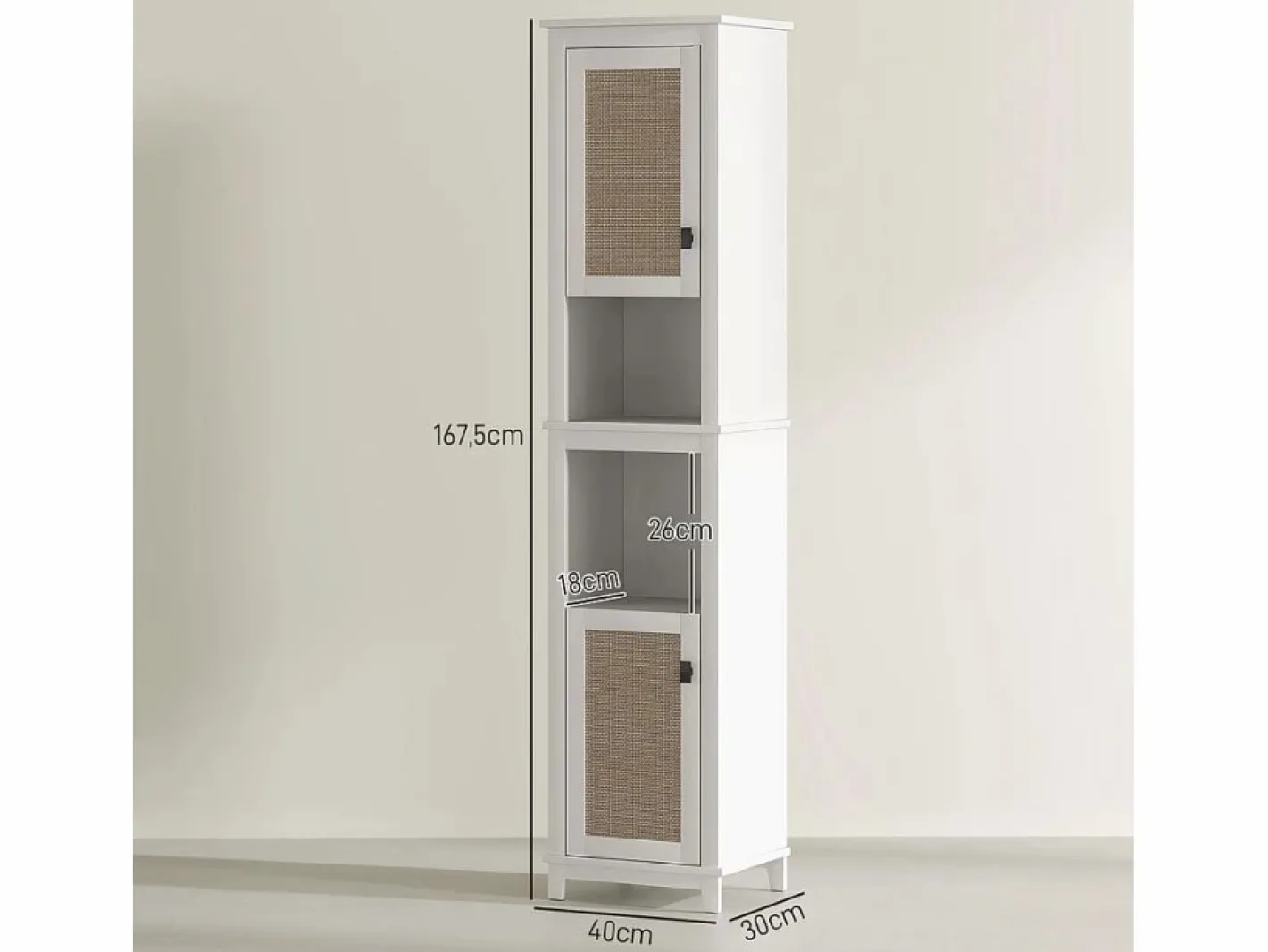Homcom Columna de baño Sahara 2 puertas con 2 compartimentos /natural 167,5x40x30 cm Blanco Online