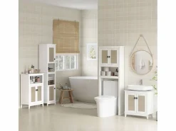 Homcom Columna de baño Sahara 2 puertas con 2 compartimentos /natural 167,5x40x30 cm Blanco Online