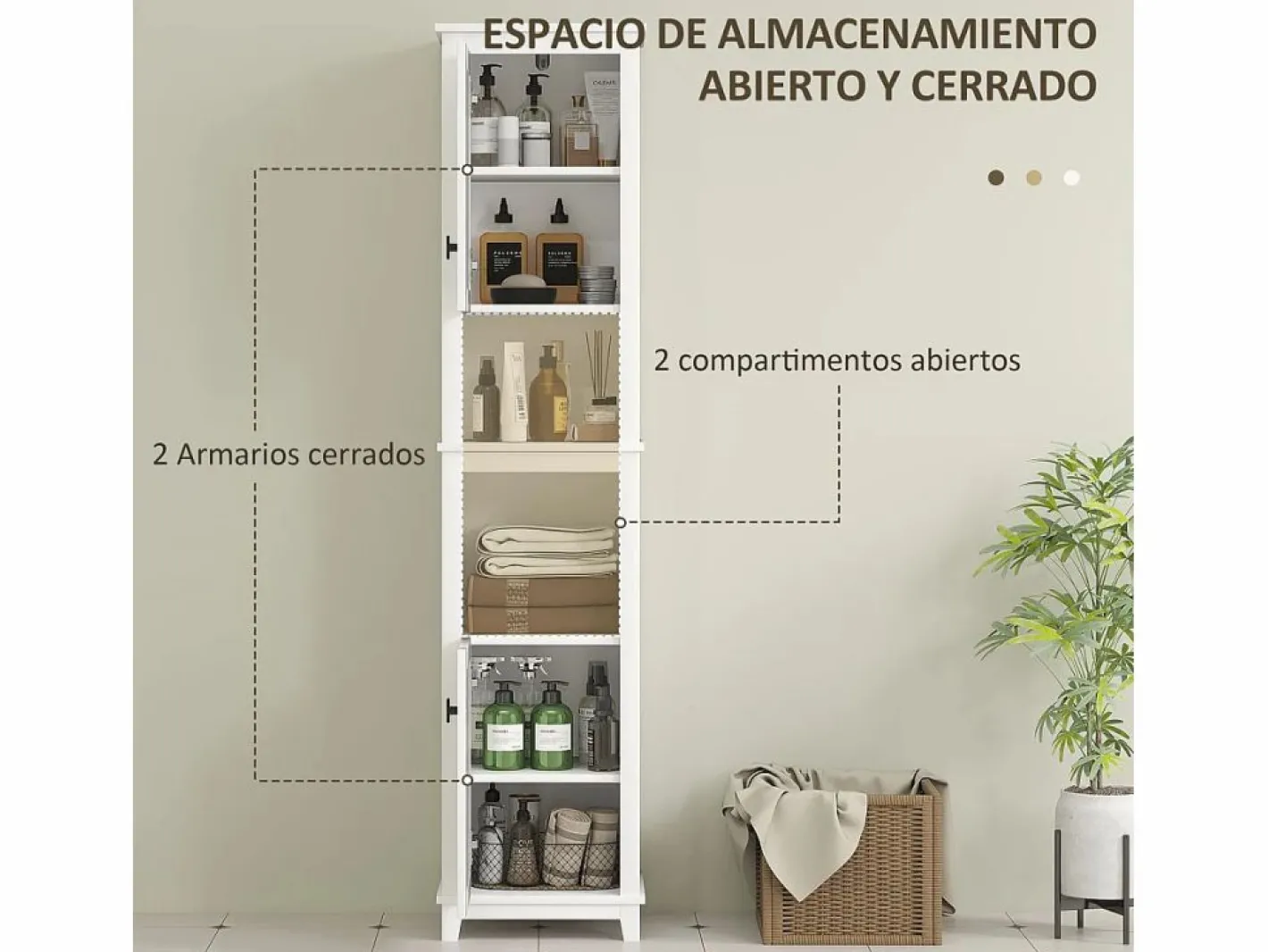 Homcom Columna de baño Sahara 2 puertas con 2 compartimentos /natural 167,5x40x30 cm Blanco Online