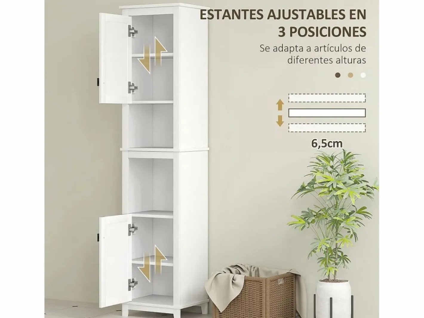 Homcom Columna de baño Sahara 2 puertas con 2 compartimentos /natural 167,5x40x30 cm Blanco Online