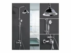Rousseau Columna de ducha retro cromada con mezclador mecánico, cabezal orientable Ø205 mm y ducha de mano 1 chorro antical Plateado Discount