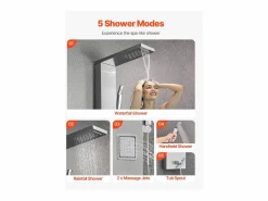Columna de Ducha SucceBuy, con Cabezal de Ducha Efecto Lluvia, Sistema de Panel de Ducha Mural de Alta Presión en Acero Inoxidable Cepillado, Grifo de 5 Funciones Plateado Discount