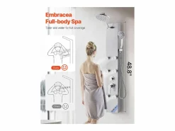 Columna de Ducha SucceBuy, con Cabezal de Ducha Efecto Lluvia, Sistema de Panel de Ducha Mural de Alta Presión de Acero Inoxidable Cepillado de 124 cm^ New