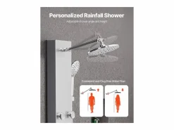 Columna de Ducha SucceBuy, con Cabezal de Ducha Efecto Lluvia, Sistema de Panel de Ducha Mural de Alta Presión de Acero Inoxidable Cepillado de 124 cm^ New