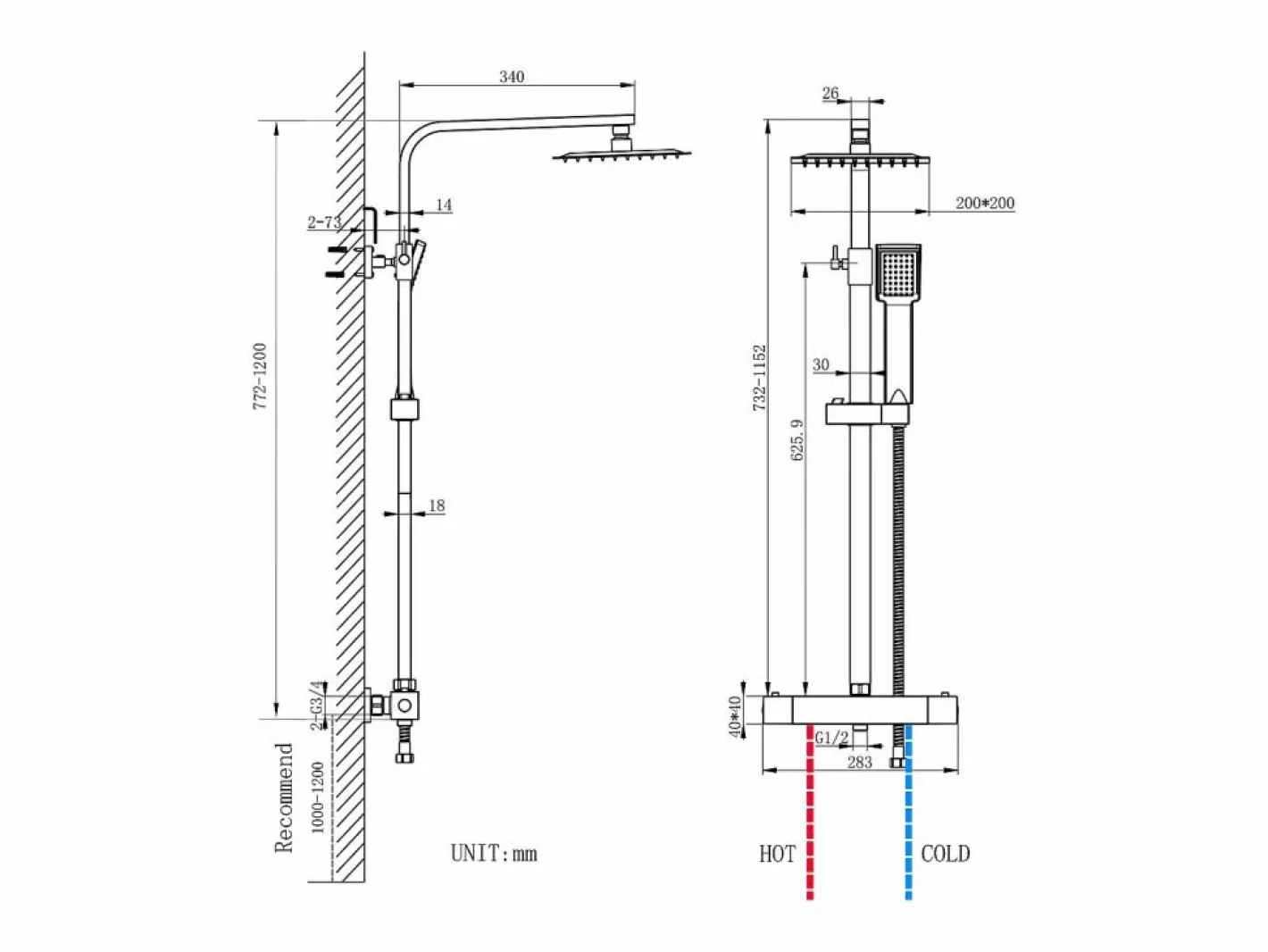 Columna de Ducha Termostática Cromado, Alcachofa Cuadrada y Ducha Superior Grande^Aica Clearance
