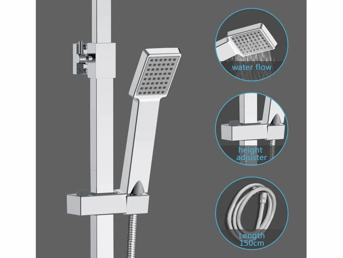 Columna de Ducha Termostática Cromado, Alcachofa Cuadrada y Ducha Superior Grande^Aica Clearance